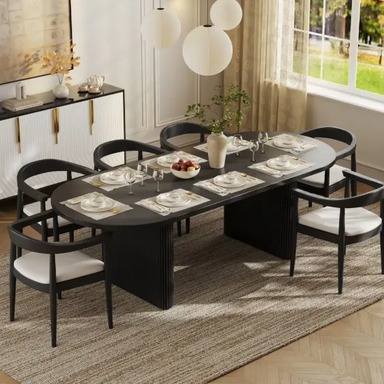 Fluve 200 - 240 cm Extendable Oval Black Dining Table, Seats 6-8