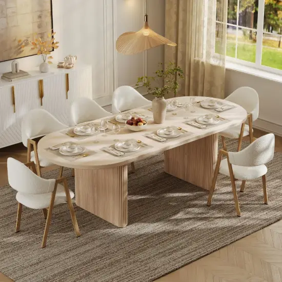 Fluve 200 - 240 cm Extendable Oval Whitewash Dining Table, Seats 6-8