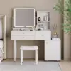 1000 mm White Leather Dressing Table with Chair with Charger LED Mirror