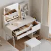 1000 mm White Leather Dressing Table with Chair with Charger LED Mirror