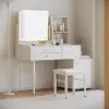 1000 mm White Leather Dressing Table with Chair with Charger LED Mirror