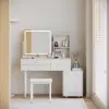 1000 mm White Leather Dressing Table with Chair with Charger LED Mirror