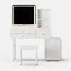 1000 mm White Leather Dressing Table with Chair with Charger LED Mirror