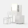 1000 mm White Leather Dressing Table with Chair with Charger LED Mirror