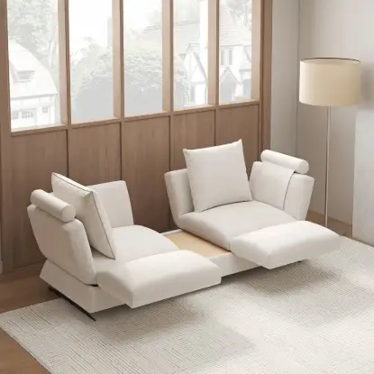 Picture of Modern 213 cm 3-Seater Linen Convertible Sleeper Sofa with Adjustable Backrest – Cotton