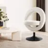 Picture of Modern White Boucle Adjustable Vanity Stool with Back