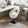 Picture of Modern White Boucle Adjustable Vanity Stool with Back