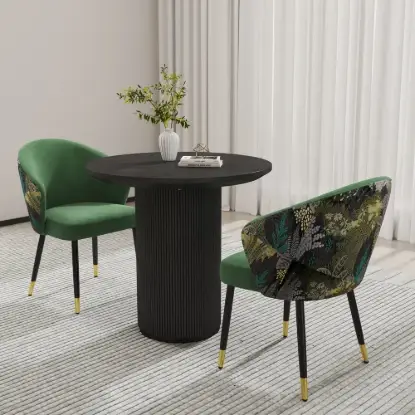 Picture of Japandi 800mm Round Small Dining Table & 2 Green Upholstered Velvet Dining Chairs Set