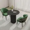 Japandi 800mm Round Small Dining Table & 2 Green Upholstered Velvet Dining Chairs Set