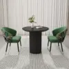 Japandi 800mm Round Small Dining Table & 2 Green Upholstered Velvet Dining Chairs Set