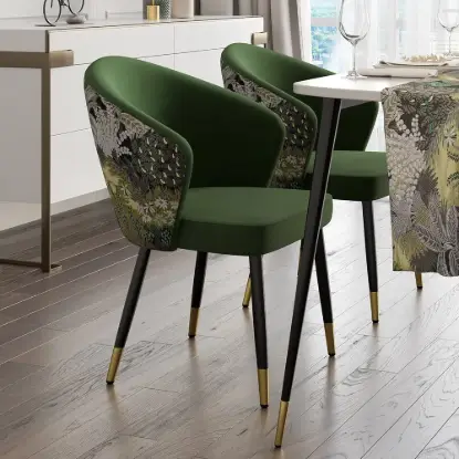 Picture of Japandi 1000mm Round Small Dining Table & 2 Green Upholstered Velvet Dining Chairs Set