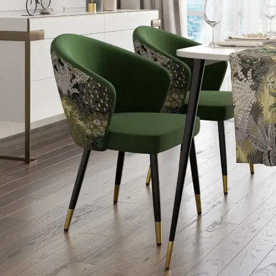 Japandi 1000mm Round Small Dining Table & 2 Green Upholstered Velvet Dining Chairs Set