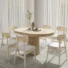 Japandi Extendable Dining Table & 6 Wood Rattan Upholstered Dining Chairs Set