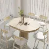 Japandi Extendable Dining Table & 6 Wood Rattan Upholstered Dining Chairs Set
