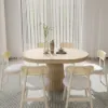 Japandi Extendable Dining Table & 6 Wood Rattan Upholstered Dining Chairs Set