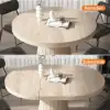 Japandi Extendable Dining Table & 6 Wood Rattan Upholstered Dining Chairs Set