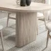Japandi Oval Extendable Whitewash Dining Table & 6 Wood Rattan Dining Chairs Set
