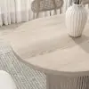 Japandi Oval Extendable Whitewash Dining Table & 6 Wood Rattan Dining Chairs Set