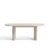 Japandi Oval Extendable Whitewash Dining Table & 6 Wood Rattan Dining Chairs Set
