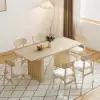 Japandi Extendable Whitewash Dining Table & 6 Wood Rattan Upholstered Dining Chairs Set