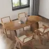 1800mm Japandi Dining Table & 4 Walnut Japandi Rattan Dining Chairs Solid Wood Frame