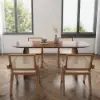 1800mm Japandi Dining Table & 4 Walnut Japandi Rattan Dining Chairs Solid Wood Frame