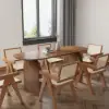 1800mm Japandi Dining Table & 6 Walnut Japandi Rattan Dining Chairs Solid Wood Frame