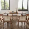 1800mm Japandi Dining Table & 6 Walnut Japandi Rattan Dining Chairs Solid Wood Frame