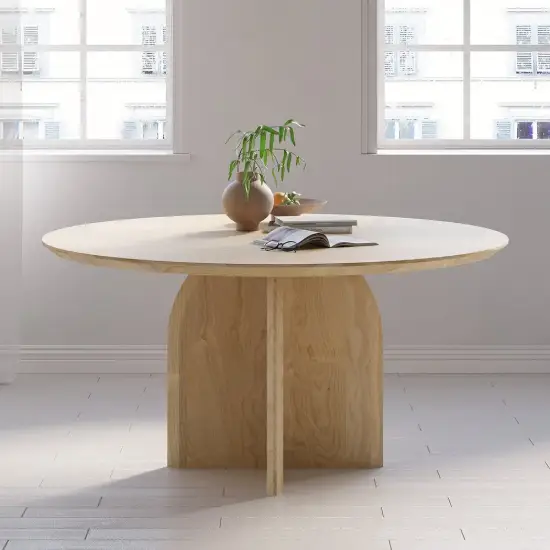 1500mm Modern Round Dining Table & 8 Modern Upholstered Light Gray Velvet Dining Chairs