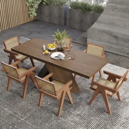 Picture of 1630mm-2030mm Extendable Walnut Dining Table & 6 Walnut Japandi Rattan Dining Chairs