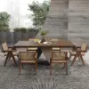 1630mm-2030mm Extendable Walnut Dining Table & 6 Walnut Japandi Rattan Dining Chairs
