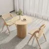 Japandi 800mm Round Small Dining Table & 2 Natural Folding Dining Chairs Wood Rattan