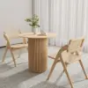 Japandi 800mm Round Small Dining Table & 2 Natural Folding Dining Chairs Wood Rattan