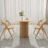 Japandi 800mm Round Small Dining Table & 2 Natural Folding Dining Chairs Wood Rattan