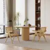 Japandi 800mm Round Small Dining Table & 2 Natural Folding Dining Chairs Wood Rattan