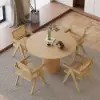 Japandi 1000mm Round Wood Dining Table & 4 Natural Folding Dining Chairs Wood Rattan