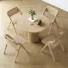Japandi 1000mm Round Wood Dining Table & 4 Natural Folding Dining Chairs Wood Rattan