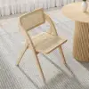 Japandi 1000mm Round Wood Dining Table & 4 Natural Folding Dining Chairs Wood Rattan