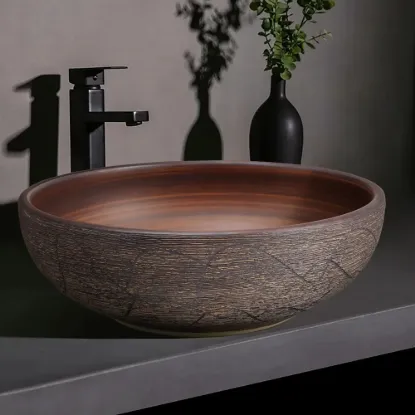 400mm Ceramic Round Bathroom Countertop Basin Retro Washbasin