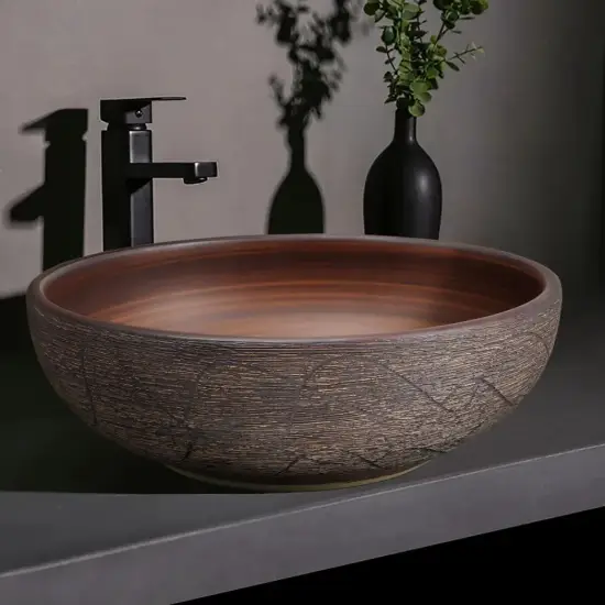 400mm Ceramic Round Bathroom Countertop Basin Retro Washbasin