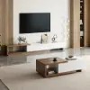 Quoint Extendable TV Stand & Coffee Table Set – White – Walnut