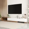 Quoint Extendable TV Stand & Coffee Table Set – White – Walnut