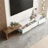 Quoint Extendable TV Stand & Coffee Table Set – White – Walnut