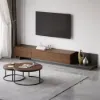 Fero Extendable TV Stand & Nesting Coffee Table Set – Walnut – Minimalist Retracted Drawers