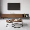 Fero Extendable TV Stand & Nesting Coffee Table Set – Walnut – Minimalist Retracted Drawers