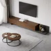 Fero Extendable TV Stand & Nesting Coffee Table Set – Walnut – Minimalist Retracted Drawers