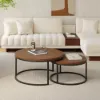 Fero Extendable TV Stand & Nesting Coffee Table Set – Walnut – Minimalist Retracted Drawers