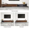 Fero Extendable TV Stand & Nesting Coffee Table Set – Walnut – Minimalist Retracted Drawers