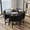 1000mm Round Black Small Nesting Dining Table Set for 4 Black Upholstered Chairs
