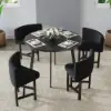 1000mm Round Black Small Nesting Dining Table Set for 4 Black Upholstered Chairs